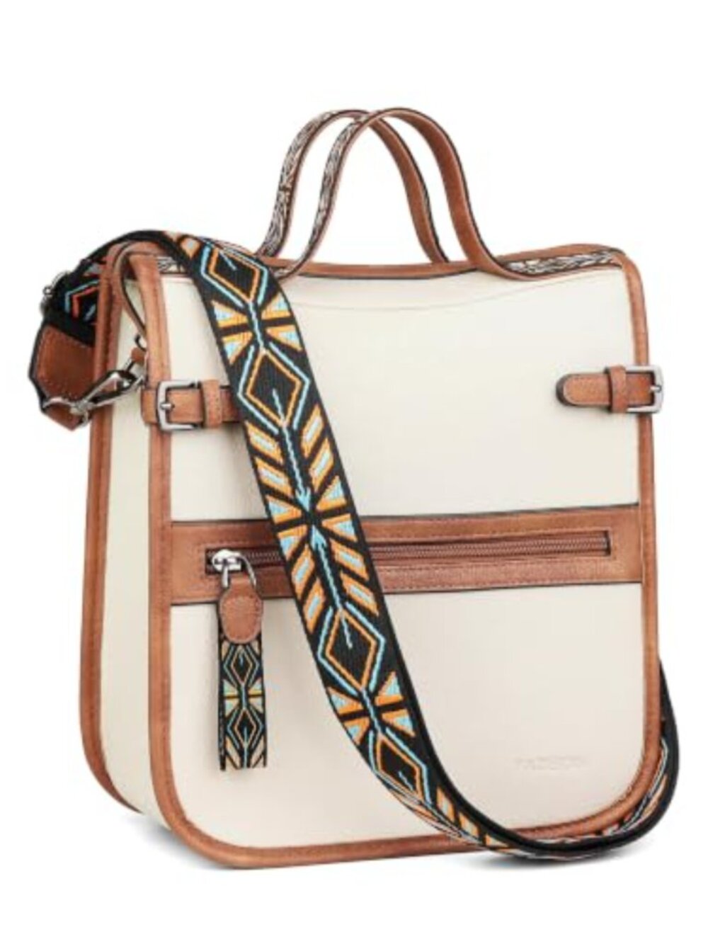 Structured Crossbody Shoulder Handbag PU Leather Wide Strap
